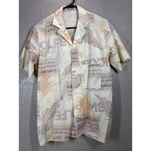 Hom 80s Mexico Gulf Map Print Aloha Style Beige Short Sleeve Shirt Italy‎ Sz 40